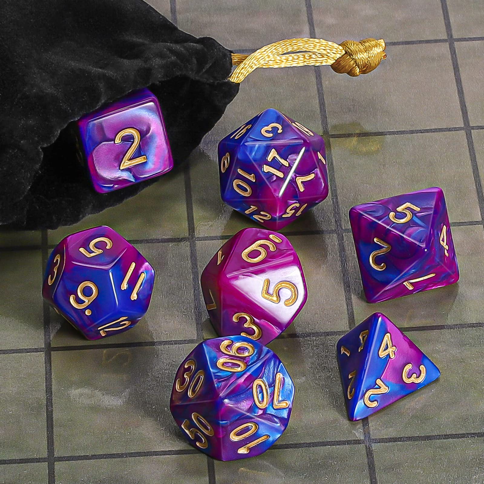 CiaraQ DND Polyhedral Dice Set with a Black Dice Bag for D&D RPG MTG Role Playing Table Games