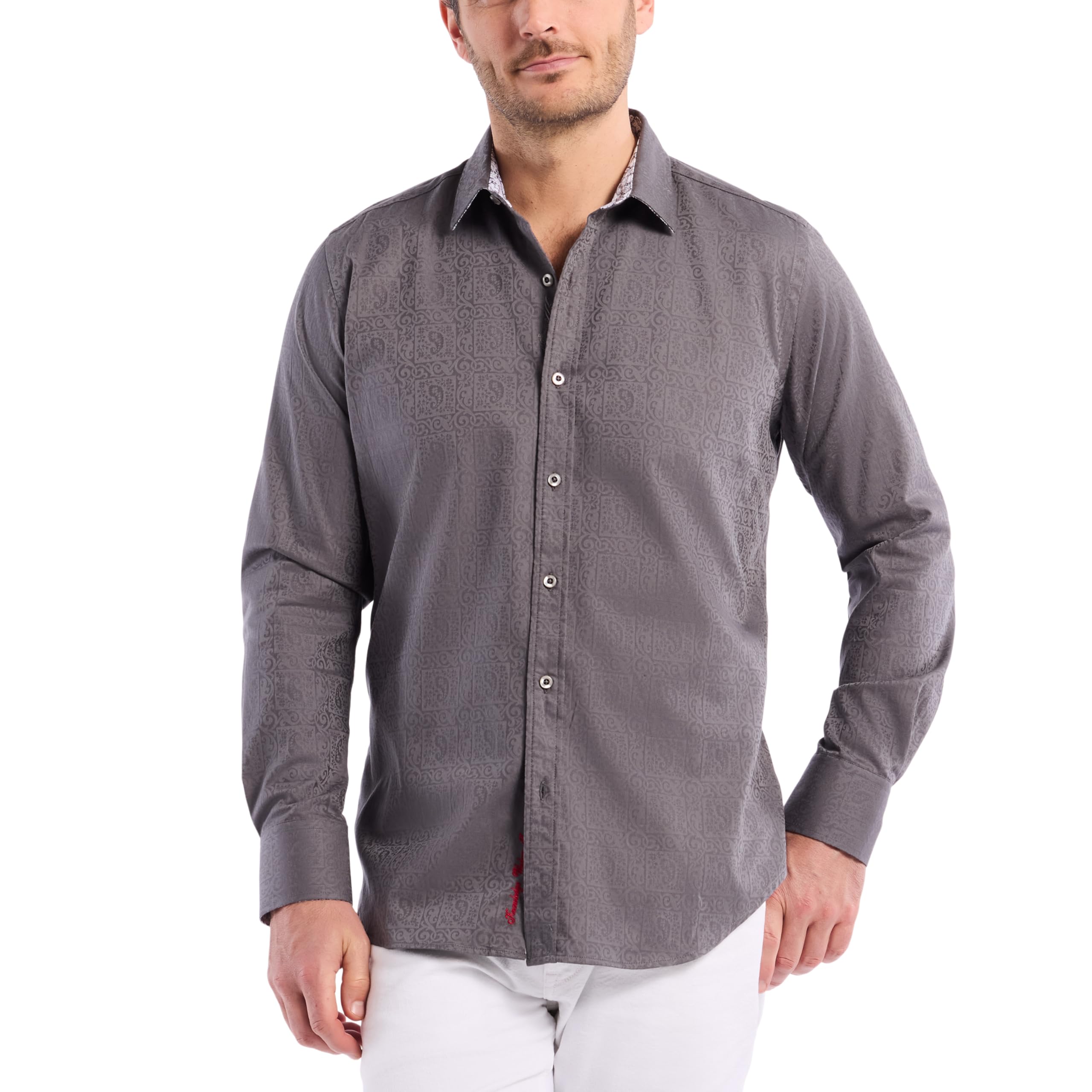 Robert Graham Men's Windsor Long Sleeve Button Down Shirt, Charcoal, Small Image
