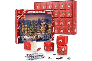 RAISLY Advent Calendar 2024 Jigsaw Puzzle, 24 Days Christmas Countdown Calendar for Kids, 24 Boxs 1008 Pieces Puzzles for Boys and Girls Xmas Family Toys Gift for Teens Adults