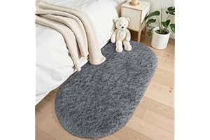 OLANLY Fluffy Soft Area Rugs for Bedroom, 2.6x5.3 Feet Machine Washable Oval Rug, Non-Slip Beside Carpet for Kids Room, Playr