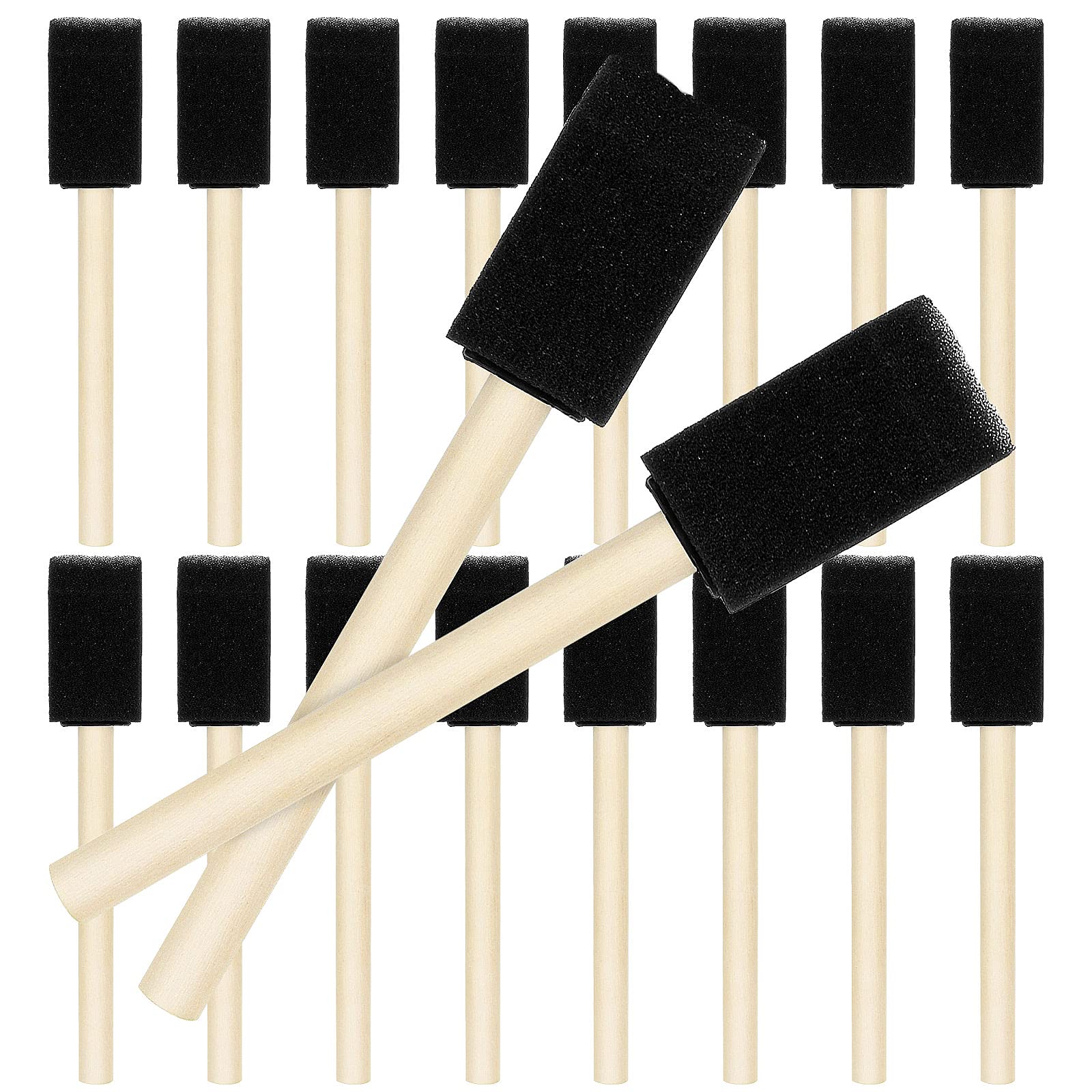 AHUNTTER 200 Pack Foam Paint Brush Set 1 Inch Sponge Brushes for Painting Craft Stains Varnishes, Wooden Handle Drawing Finishing Tool for Kids & Adults