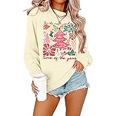 ASTANFY Merry Christmas Sweatshirts For Women: Christmas Tree Graphic Sweatshirts Grinch Long Sleeve Shirt
