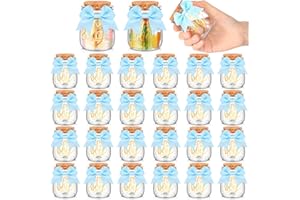 Funnymoom 24 Sets Baby Shower Bottles Favors for Guests Glass 100 ml Milk Jar with Ribbons and Stickers Decorations for Gender Reveal Newborn Centerpiece Party Favor (Blue,It's A Boy)