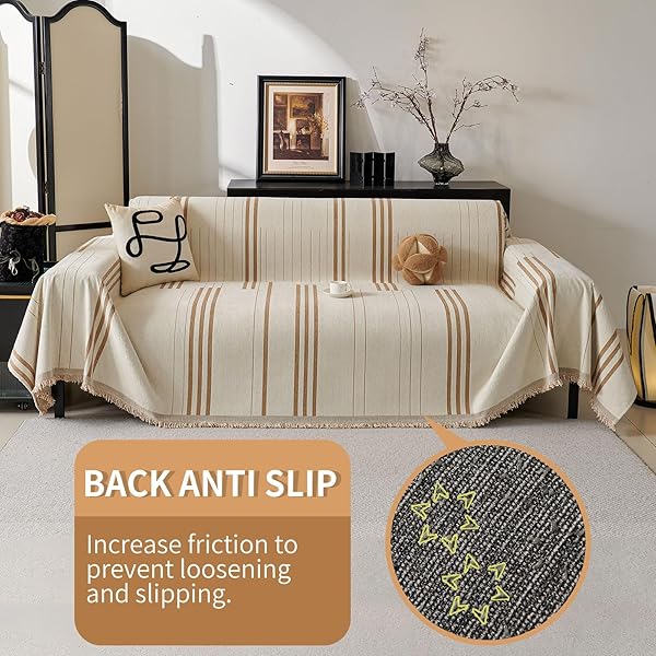 AKPGQ BOHO COUCH COVERS FOR SOFA WASHABLE SOFA COVERS FOR 3 CUSHION COUCH SOFT NON SLIP COUCH COVERS FOR SECTIONAL SOFA DOG PET FURNITURE PROTECTOR (SHALLOW COFFEE, 71″*134″)