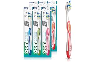 GUM Tooth & Tongue Toothbrush, Full, Medium Bristles, 6 Toothbrushes (6 Packs of 1 Toothbrush), Colour May Vary