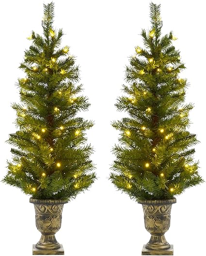 mr crimbo set of 2 light up prelit artificial pine indoor outdoor pathway christmas trees