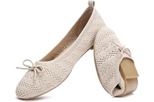 HEAWISH Women’s Flats Shoes Comfortable Black Beige Flats Crochet Lace Mesh Round Toe Slip On Casual Ballet Flats Dress Shoes