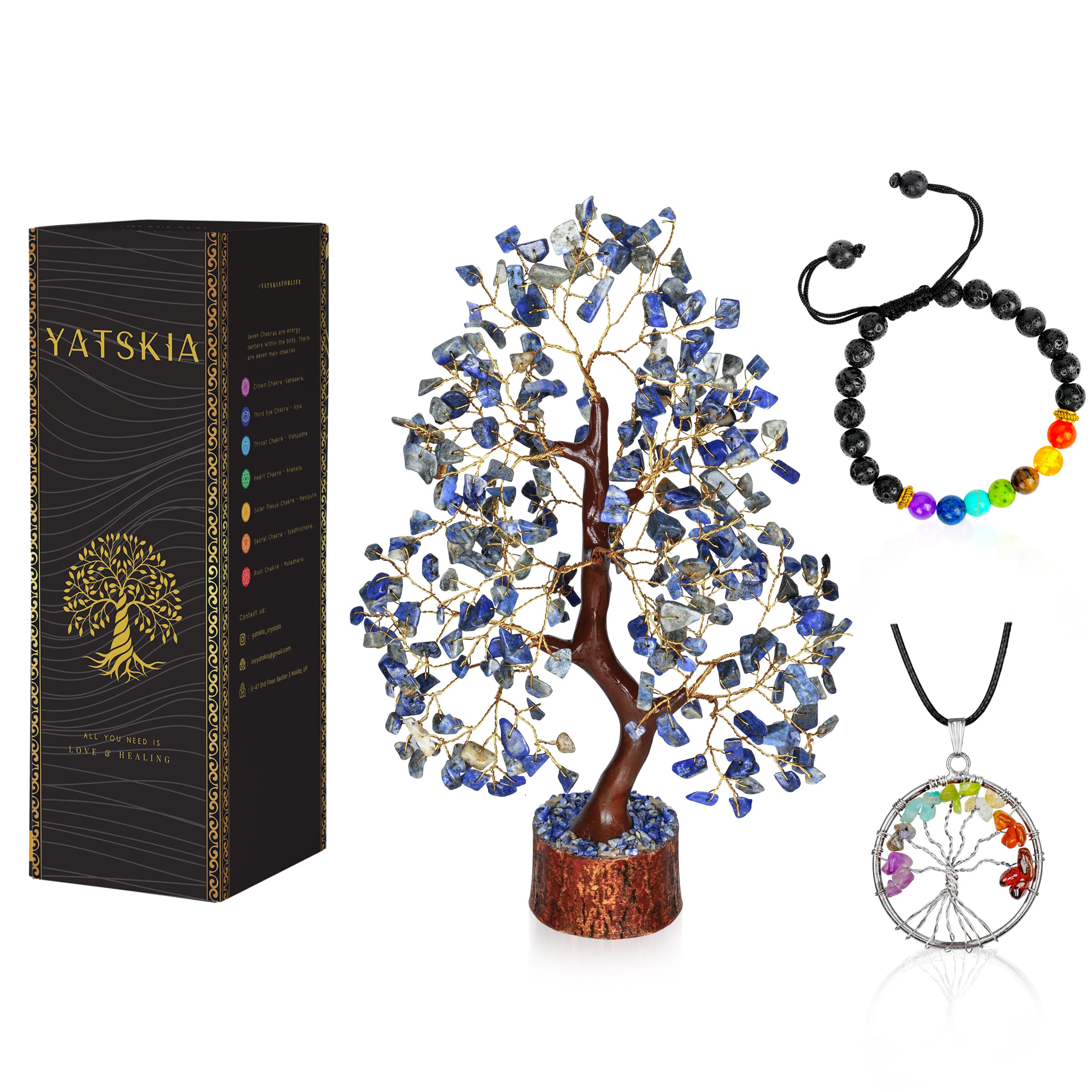 YATSKIA Lapis Lazuli Crystal - Crystal Money Tree - Crystal Tree for Positive Energy - Home Decor Accessories - Blue Ornaments - Natural Crystal - Meditation Gifts - Crystals and Healing Stones