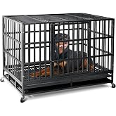 Oranland 48 Inch Heavy Duty Dog Crate,Upgraded Baseplate for Large Dogs | Indestructible Dog Kennel,Escape Proof Latch,Lockable Wheels,Max Load Capacity 300lbs,Removable Tray,Pre-assembled Design