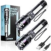 Esgreen LED Rechargeable Flashlights High Lumens 10000 2 Pack, Single Click Bright Flashlight Long Lasting 12H, Compact Handheld Flash Light USB C, White & Red Light, for Hiking Camping Gift