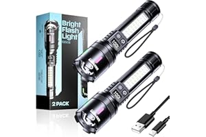 Esgreen LED Rechargeable Flashlights High Lumens 10000 2 Pack, Single Click Bright Flashlight Long Lasting 12H, Compact Handheld Flash Light USB C, White & Red Light, for Hiking Camping Gift