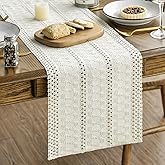 Artoid Mode Beige Farmhouse Woven Rustic Hollow Table Runner, Seasonal Holiday Hollow Kitchen Dining Table Decoration for Hom