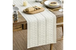 Artoid Mode Beige Farmhouse Woven Rustic Hollow Table Runner, Seasonal Holiday Hollow Kitchen Dining Table Decoration for Home Party Decor 12x72 Inch