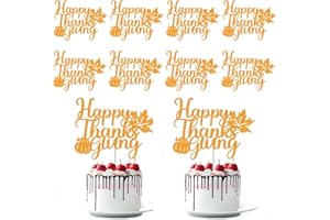 JREMREO 12 Pack Glitter Happy Thanksgiving Cake Toppers, 4.1x5.9 Inches Glittery Festival Thanksgiving Day Food Picks, Large Autumn Harvest Theme Desserts Decorations for Holiday Party Supplies