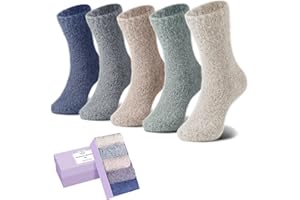 SISOSOCK 5 Pairs Fuzzy Cozy Warm Socks for Women Winter Wool Thick Casual Home Sleeping Soft Comfy Socks Gifts for Women