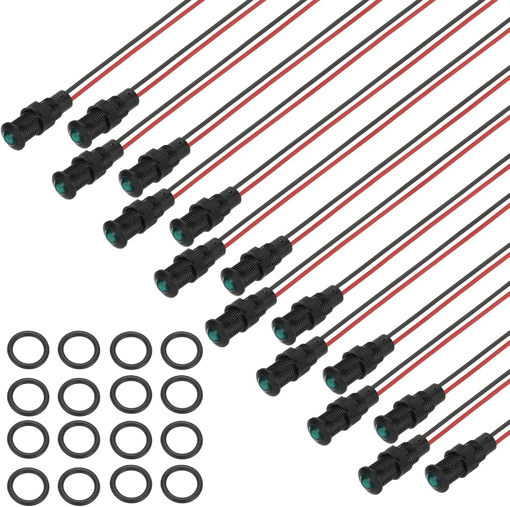 PATIKIL 16 Pack 8mm Green LED Signal Indicator Lights 12-24V Waterproof Panel