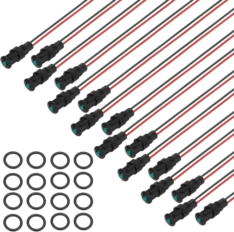 PATIKIL 16 Pack 8mm Green LED Signal Indicator Lights 12-24V Waterproof Panel
