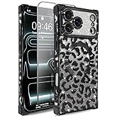 MOWIME Magnetic Case for iPhone 17 Pro Max [Compatible with Magsafe] [Luxury Plating Cheetah Print Pattern] [1 Screen Protector] Soft TPU Protective Leopard Case for iPhone 17 Pro Max 6.9", Black