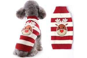 AXIIJGL Dog Christmas Reindeer Xmas Sweaters Small Dogs Pullover Knitwear Sweaters Pet Holiday Festive Winter Clothes Cute Puppy Red White Stripe Sweaters Ugly Vintage Christmas Sweaters