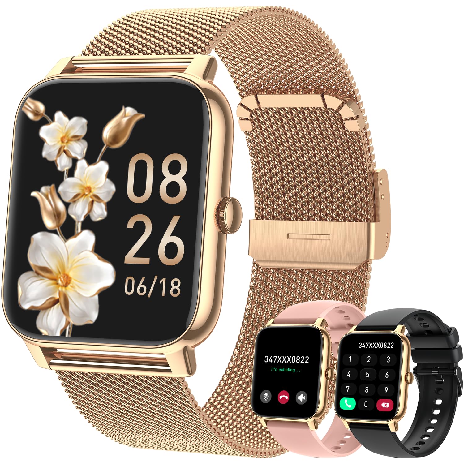 Photo 1 of Smart Watch for Women Fitness Tracker: Gold Smart Watches for Women Digital Mens watches Make/Answer Call Waterproof Running Smartwatch Android Phone iPhone Samsung Compatible Heart Rate Monitor