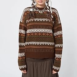 Women Y2K Argyle Striped Pullover Sweater Casual