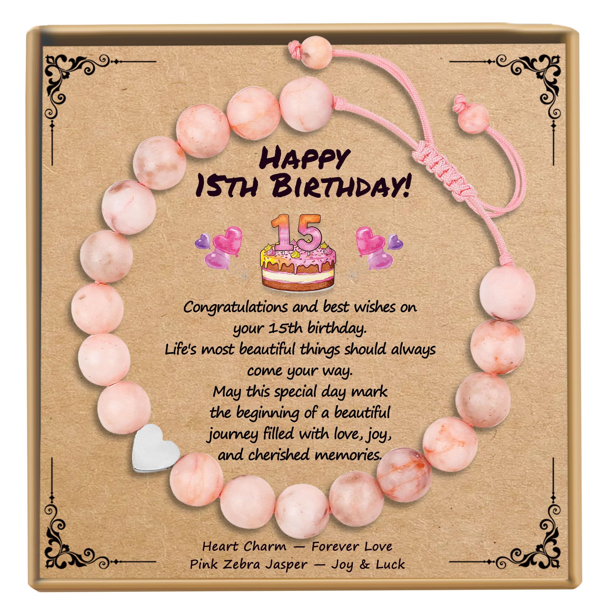 Sereney 15 Year Old Girl Gift, Heart Pink Beaded
