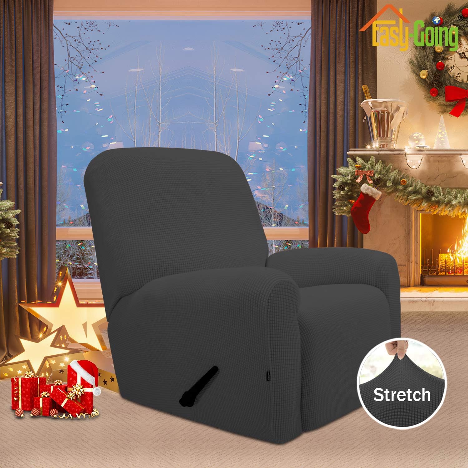 Easy-Going Recliner Stretch Sofa Slipcover Sofa Cover 4-Pieces Furniture Protector Couch Soft with Elastic Bottom Kids, Spandex Jacquard Fabric Small Checks(Recliner,Dark Gray): Home & Kitchen