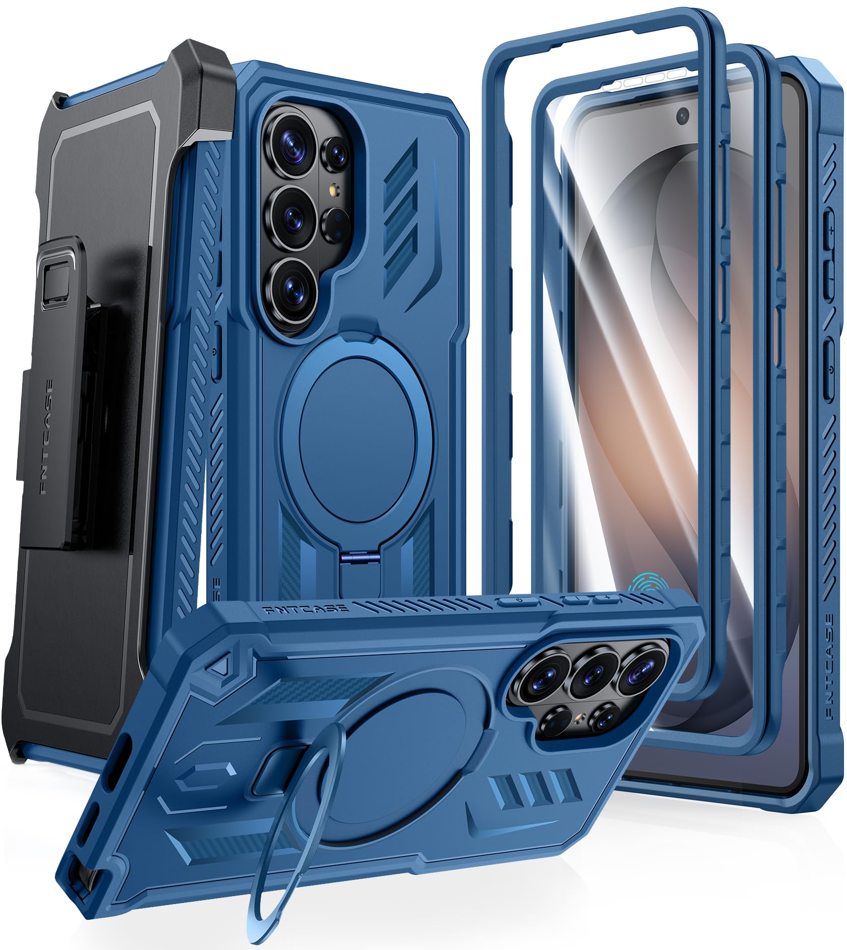 FNTCASE for Samsung Galaxy S26-Ultra Case: with Kickstand [Built-in Screen Protector & Belt Clip] [Compatible with MagSafe] [2 Front Frames] Military-Grade Rugged Magnetic Phone Cover Blue