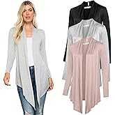 Free to Live 3 Pack Long Sleeve Cardigan for Women Open Front Dressy Casual Fall Draped Lightweight Sweaters Cover Up Shrugs