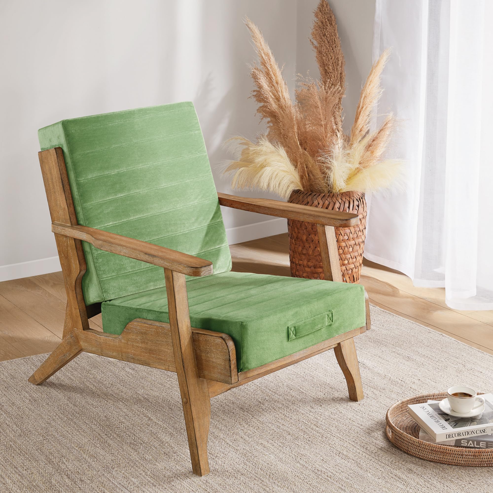 Codi High Density Foam Floor Pillow 2 Sets, Large Meditation Cushions Seating for Adults and Yoga Sitting, Washable Thick Couch Cushion with Soft Tufted Covers - 22 * 22 * 5inch Green - Image 6