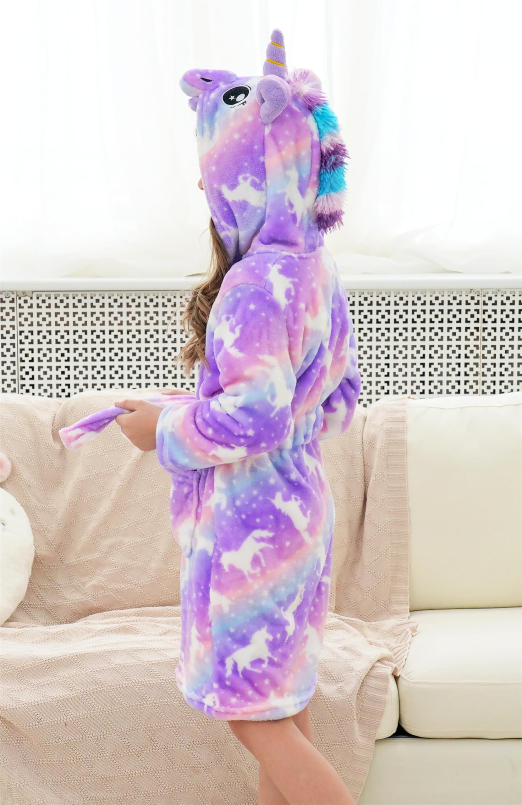 Doctor Unicorn Girls Fleece Hooded Robe Toddler Warm Fuzzy Bathrobe