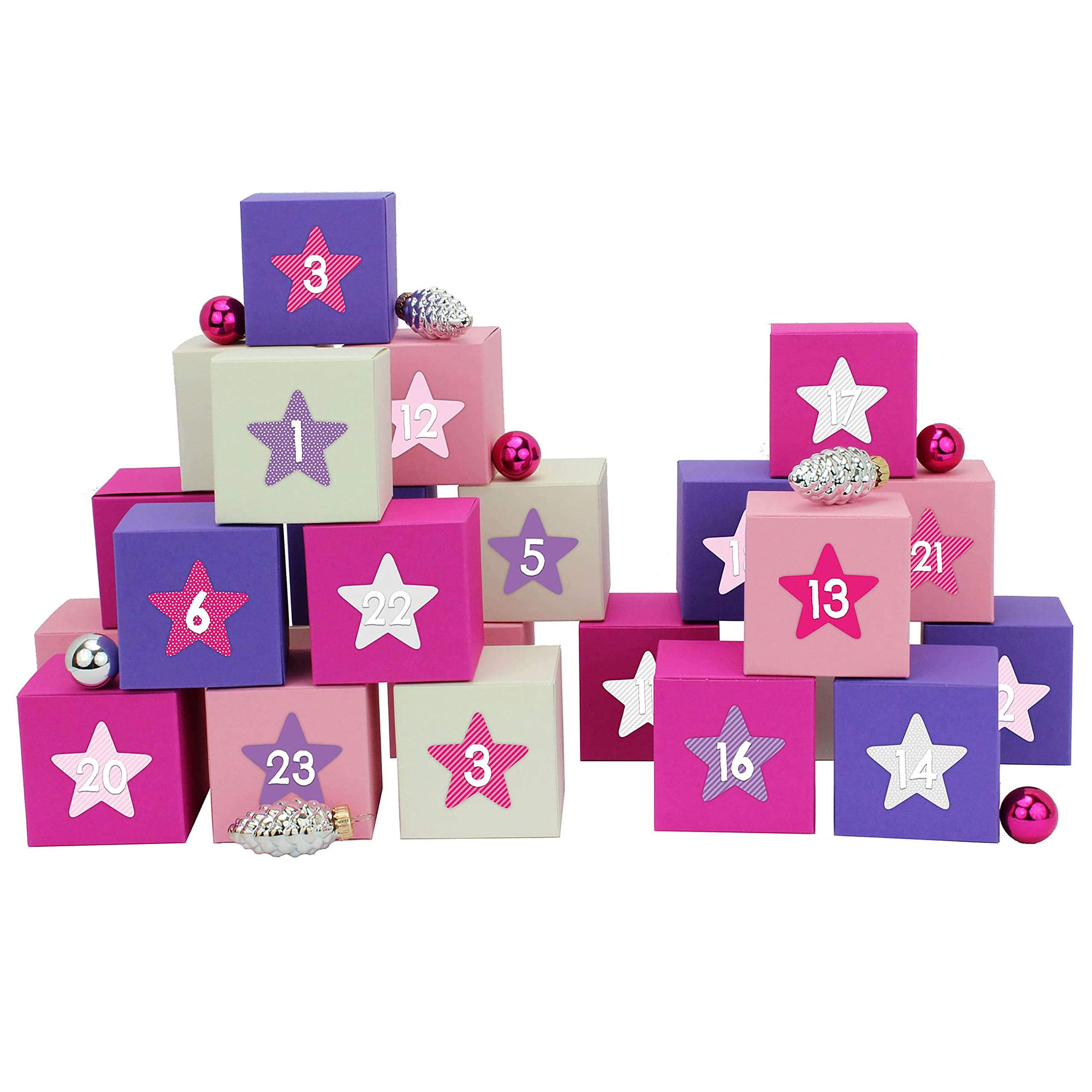 24 Advent calendar boxes - with number stickers - 24 colorful boxes for you to craft for yourself - pink and lilac design