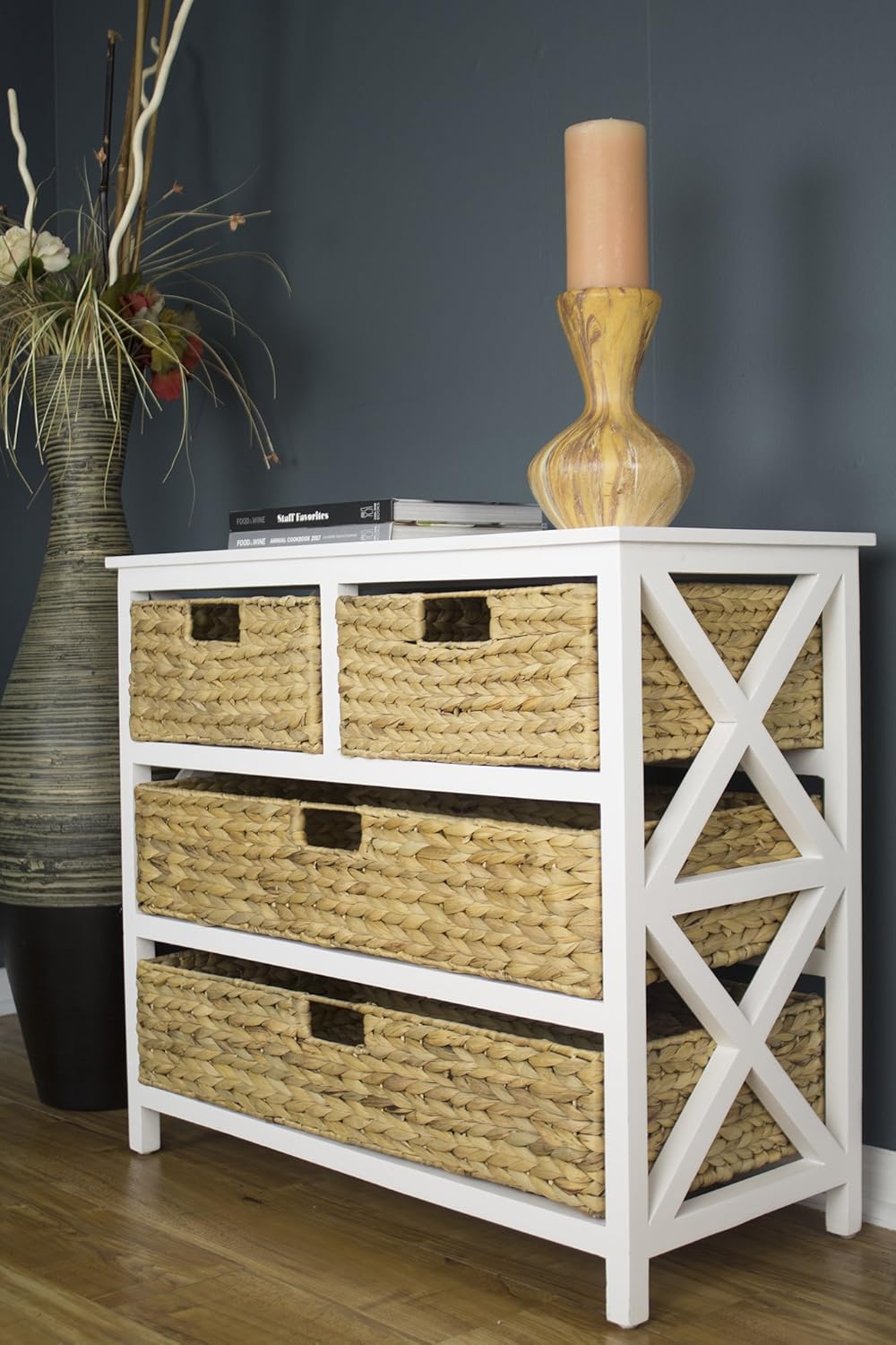 Furniture Heather Ann Creations Vale Collection Bohemian Storage Dresser With Four Removable Basket Drawers Wicker Finish White Wicker Accent Furniture