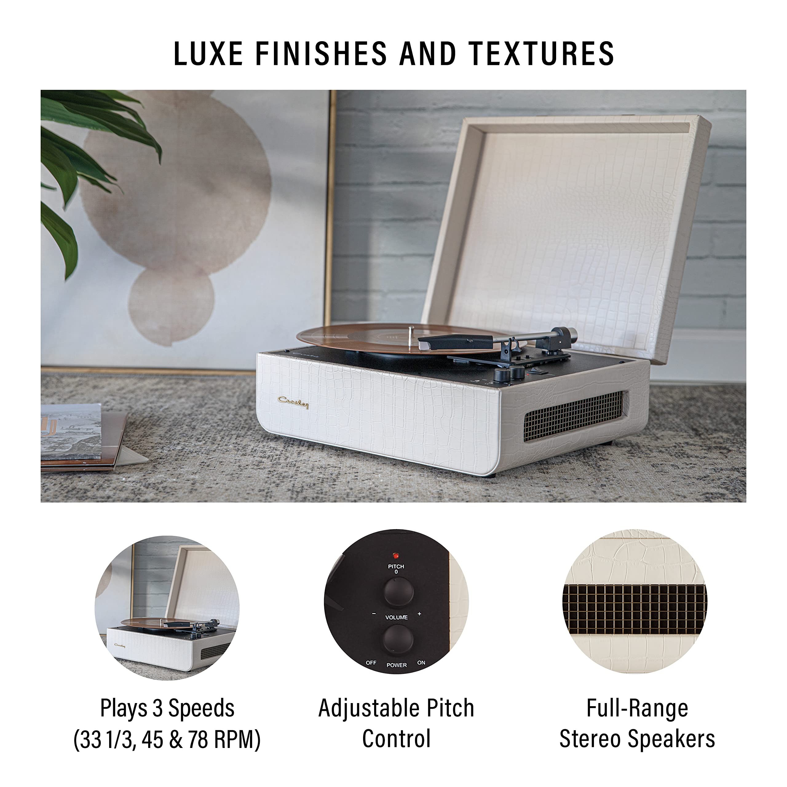 Crosley CR6255A-CC Mercury Vintage 3-Speed Bluetooth in/Out Turntable with Built-in Speakers, Cream Crocodile
