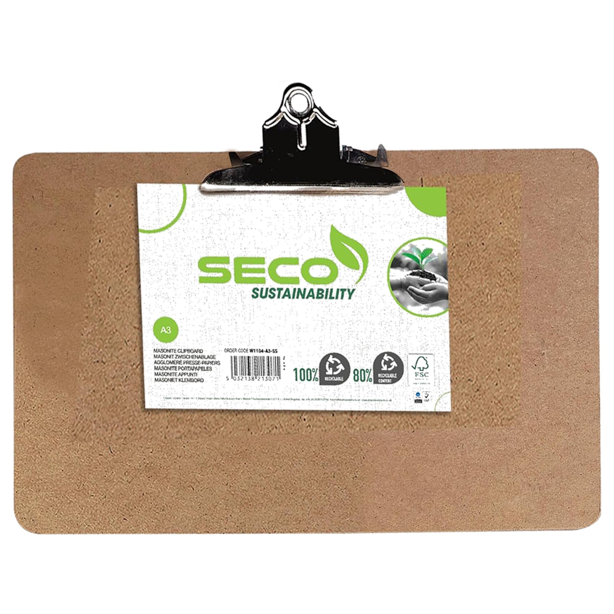 SECO A3 Basic Hardboard Clipboard with Heavy Duty Clip