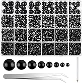NACHLYNN 12000 Pcs Half Pearl Bead 8 Sizes Black Flatback Pearl Beads Half Round Pearls for Crafts Embellishment Shoes Phone Case Making