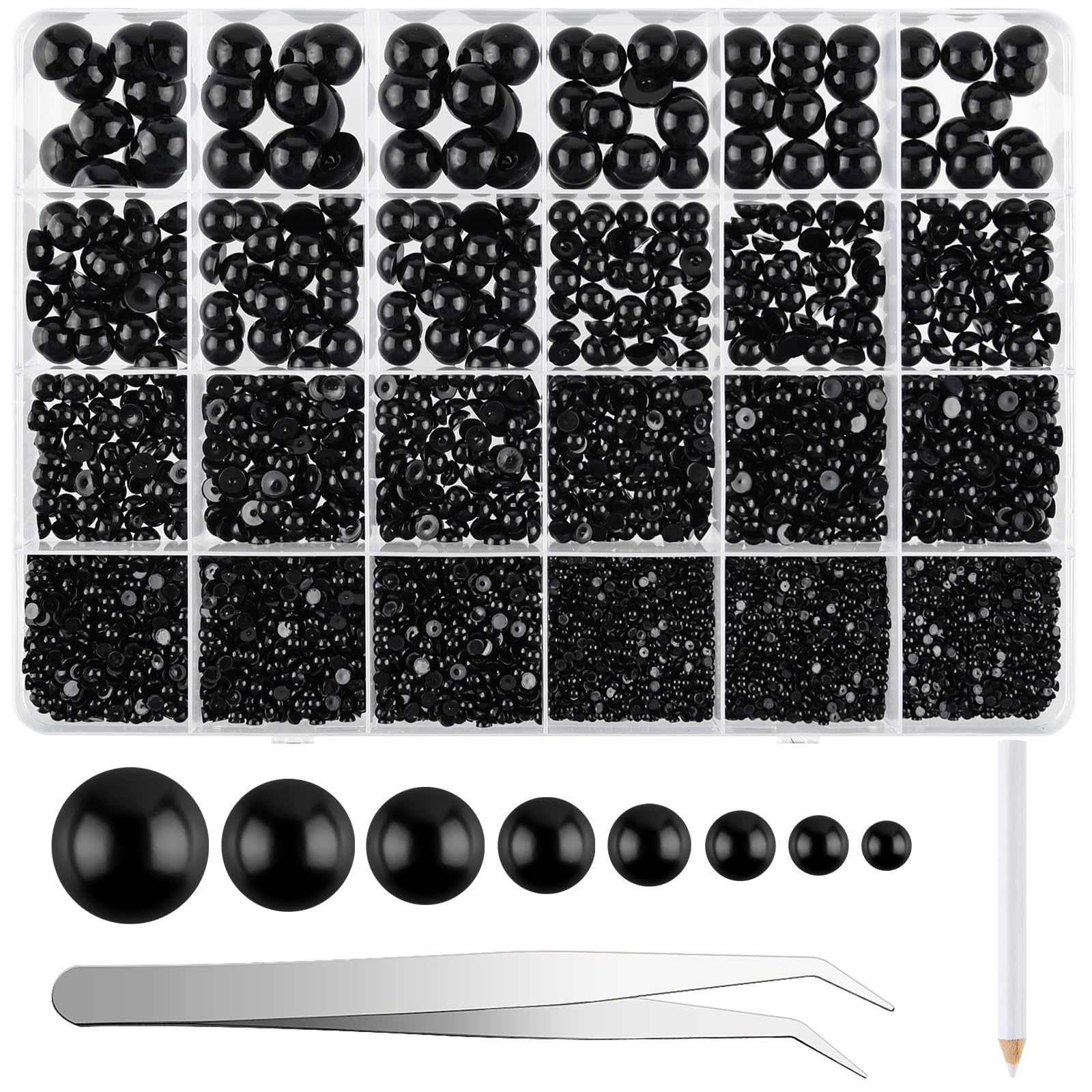 NACHLYNN 12000 Pcs Half Bead 8 Sizes Black Flatback Pearl Beads Flat Back Pearl Half Round Pearls for Crafts Embellishment Shoes Phone Case Making — image 1