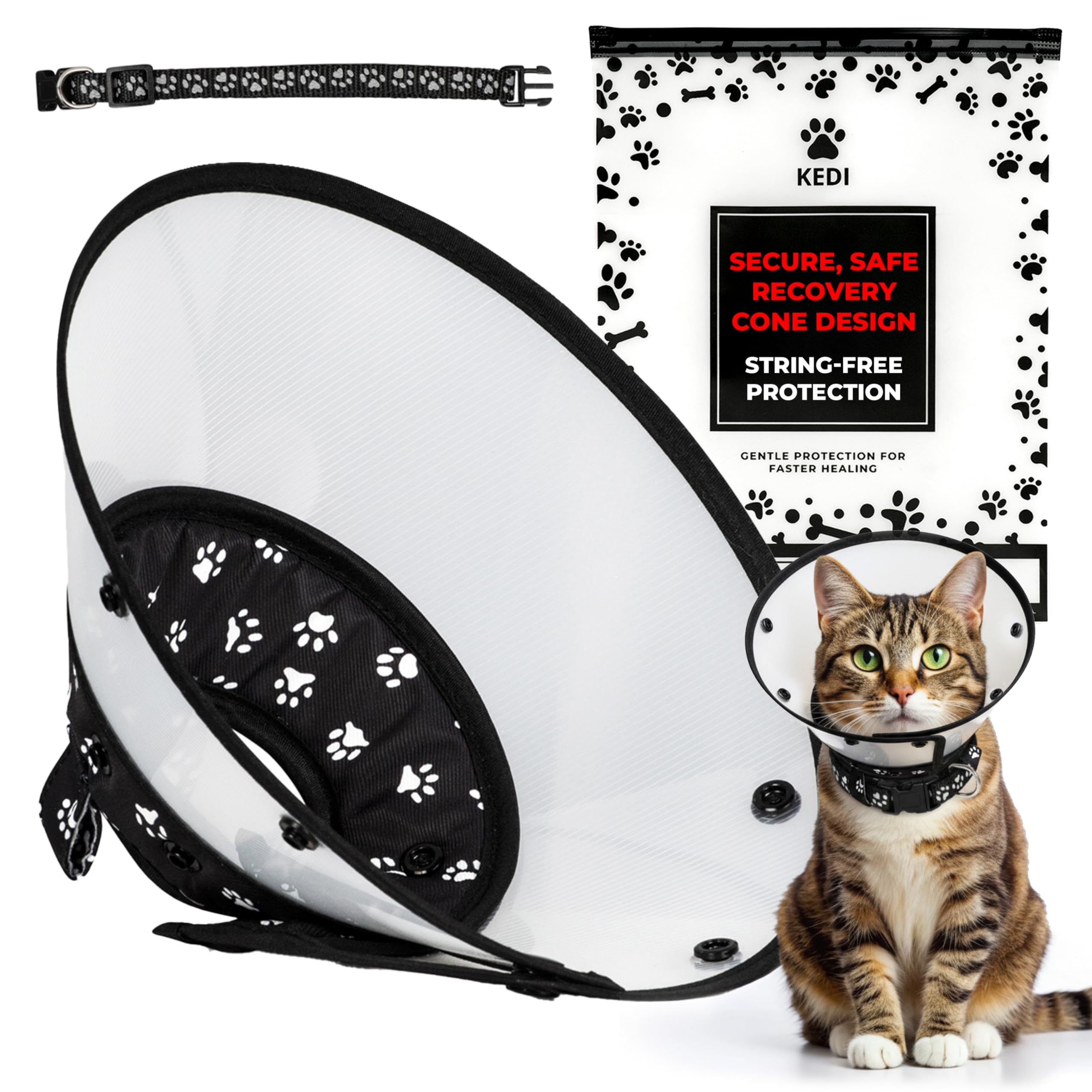 Photo 1 of Cat Recovery Cone Kit Post Surgical Soft Pet Vest, Collar, and Non-Irritating Protection Cone for Cats - Comfortable Injury Care Solution (Black with White Paws, Medium)
