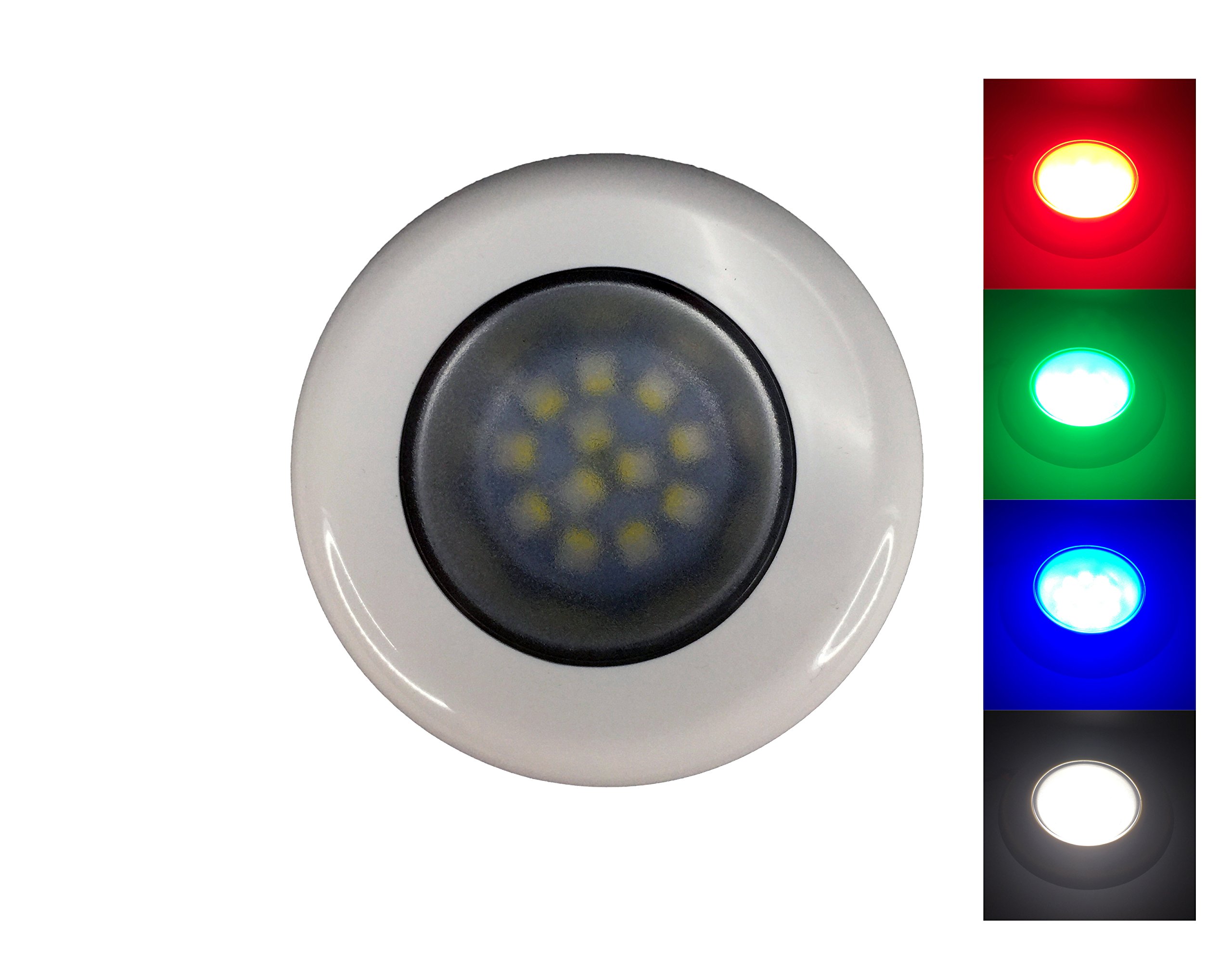 Pactrade Marine RV Boat Pontoon Red Green Blue White LED Courtesy Ceiling Light White Plastic Housing Glare Free Illumination Lens Energy Saving12V DC (Surface/Flush Mount)