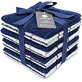 Mellow Buff 100% Cotton Terry Dish Cloth & Dish Towel, 8 Pack, Super Soft and Absorbent Kitchen Towels, Perfect for Kitchen Cleaning and Dish Washing (Navy (Solid and Check) 8 Pack)