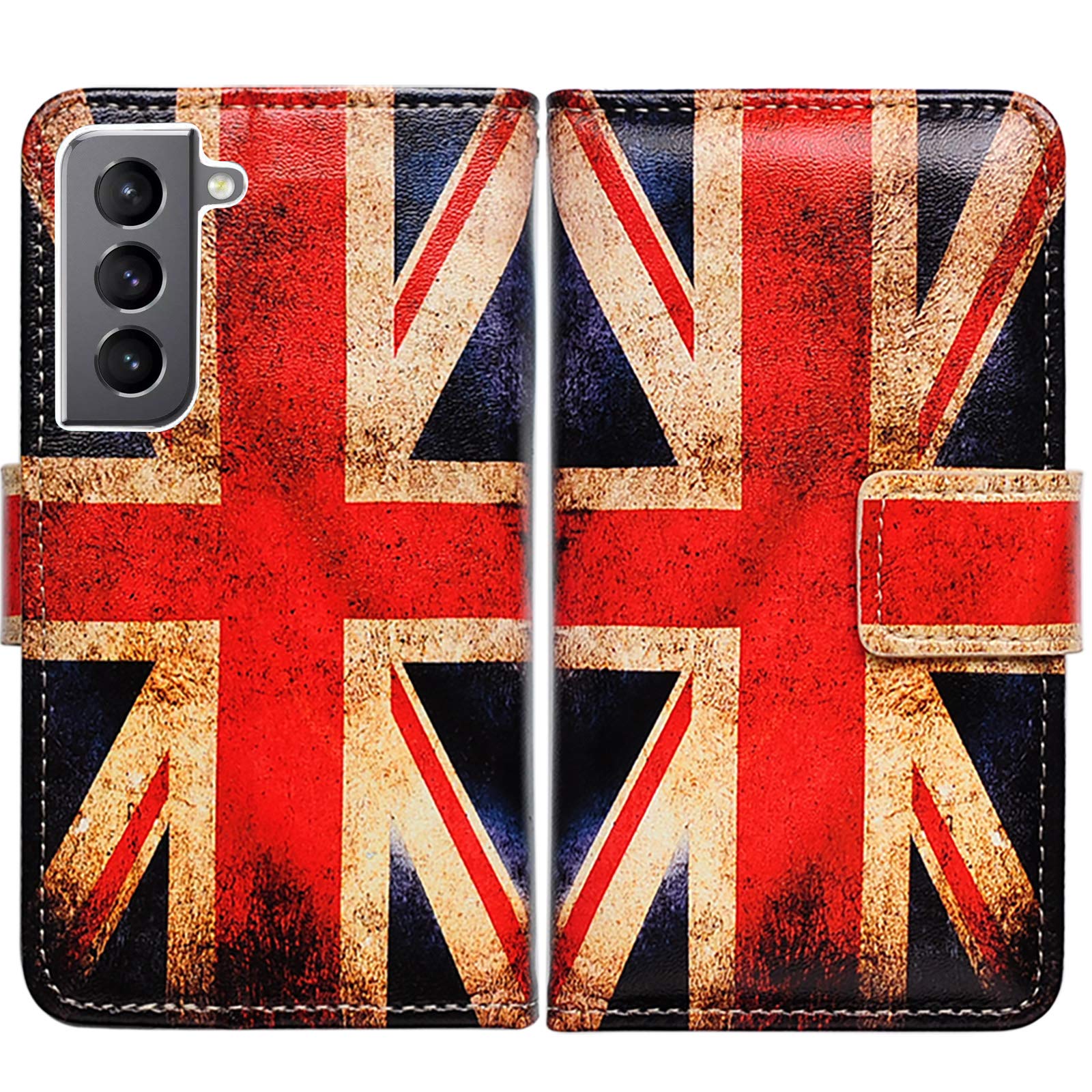 Bcov Galaxy S21 Case, Retro Union Jack Flag Leather Flip Phone Case Wallet Cover with Card Slot Holder Kickstand For Samsung Galaxy S21 — image 1
