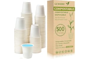 [500 Pack] 3 oz Bathroom Cups, 100% Compostable, Biodegradable Eco-Friendly for Mouthwash, Rinsing, Shot Disposable for Tasti