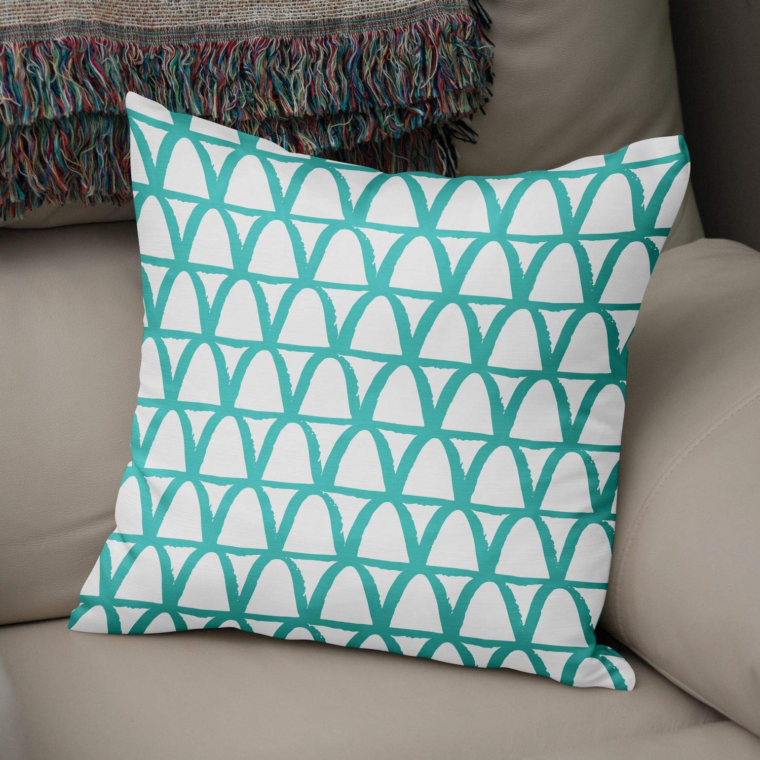 Bonamaison Decorative Cushion Cover Turquoise & White, Throw Pillow Covers, Home Decorative Pillowcases for Livingroom, Sofa, Bedroom, Size: 50x50 Cm - Designed and Manufactured in Turkey