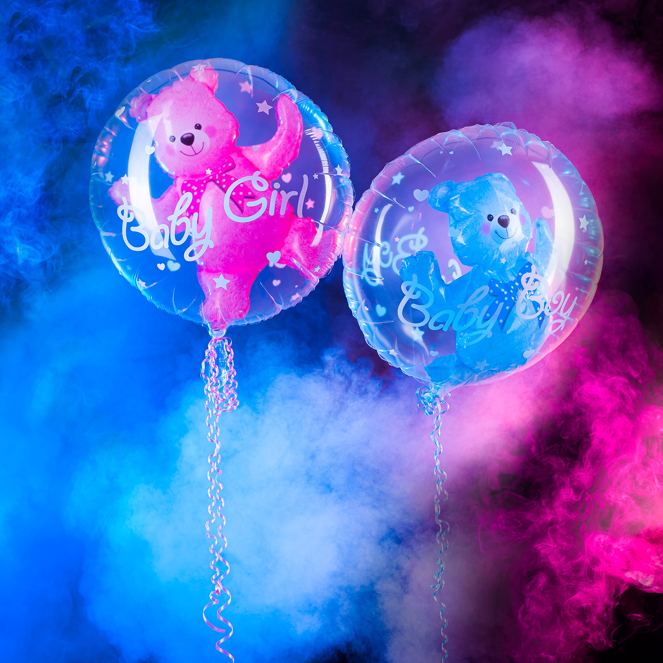 LavaRose Baby shower decorations baby birthday balloons christening decorations with inflatable teddy inside and ribbon. 24 inch balloon Choose boy or girl (mixed 2 pack)