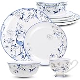 SILINE Fine Bone China 16PCS Dinnerware Set for 4, Bowls Plates Cups Set | High end Porcelain, No Impurities, Microwave Oven Heats Up 20% Faster, Lighter, Thinner, Stronger
