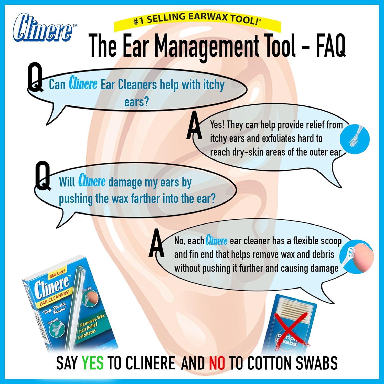 Clinere® Ear Cleaners, 10 Count, (Pack of 3) Earwax Remover Tool Safely and Gently Cleaning Ear Canal at Home, Ear Wax Cleaner Tool, Itch Relief, Ear Wax Buildup, Works Instantly, Earwax Cleaners: Health & Personal Care