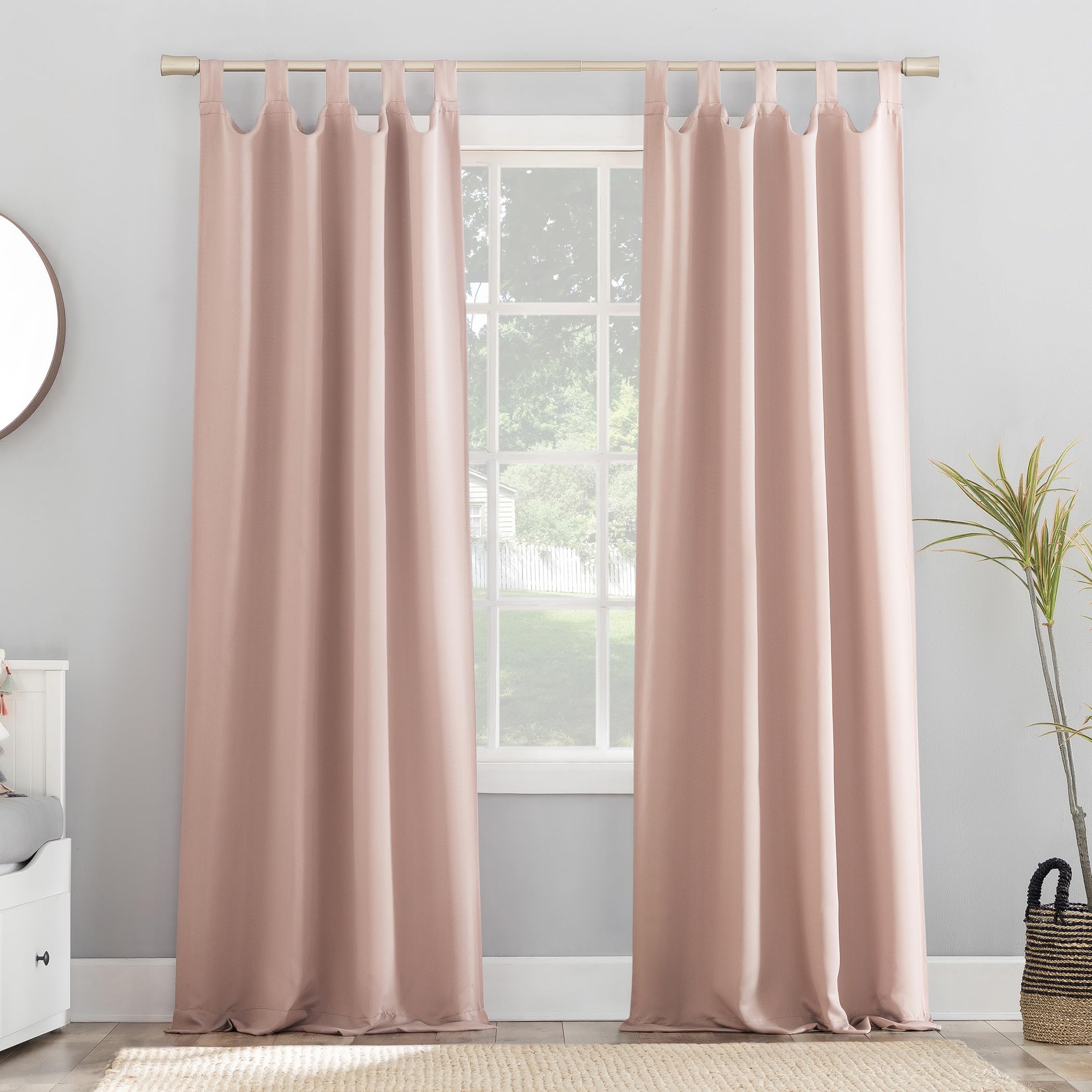 Sun Zero Easton Energy Saving Blackout Tab Top Curtain Panel, 40" x 95", Blush Pink