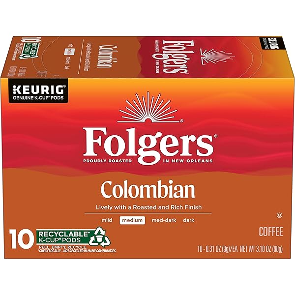 FOLGERS COLOMBIAN COFFEE, MEDIUM ROAST, KEURIG K-CUP PODS,...