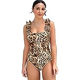SPORLIKE One Piece Swimsuit Women Ruffle Adjustable Straps Bathing Suit Padded Swimwear