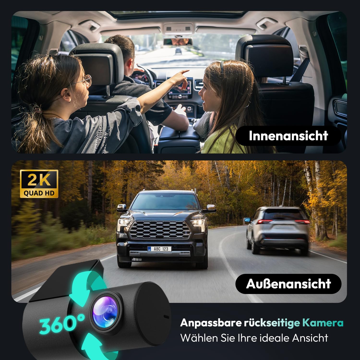 BOTSLAB Dashcam Auto Vorne Hinten, 4K Dashcam Auto GPS mit WiFi, Dual Autokamera mit 64GB SD Karte, ADAS, Nachtsicht, 170°Weitwinkel, WDR, 2,45" IPS, 24/7 Parküberwachung, Loop-Aufnahme 4